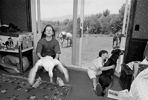 Sage Sohier, Girls with duck, dog, and horses, Tuftonboro, New Hampshire, 1992