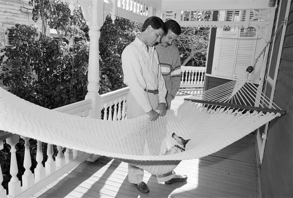 Sage Sohier, Trip and Alan with their Jack Russell, Key West, Florida, 1988