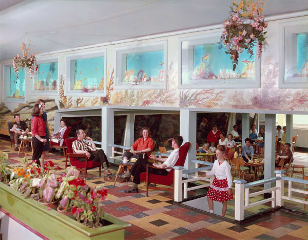 John Hinde, BUTLIN'S MOSNEY, Coffee Lounge Adjoining Heated Indoor Pool
