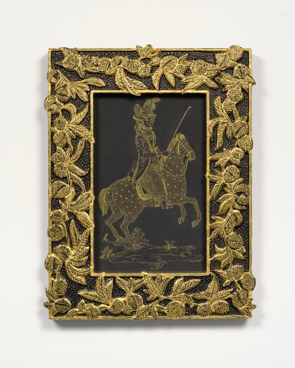 Mark Gagnon, Chestnut Relief Frame with Horse & Rider Drawing, 2025
