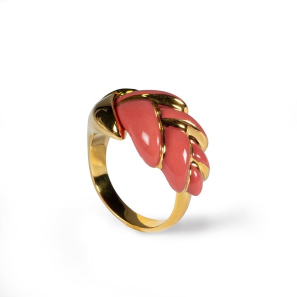 LLADRÓ, HELICONIA METAL ADJUSTABLE RING IN CORAL