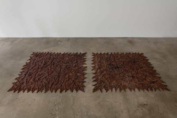 Sessa Englund, Two square skins rugs with tattoos (skin series), 2021