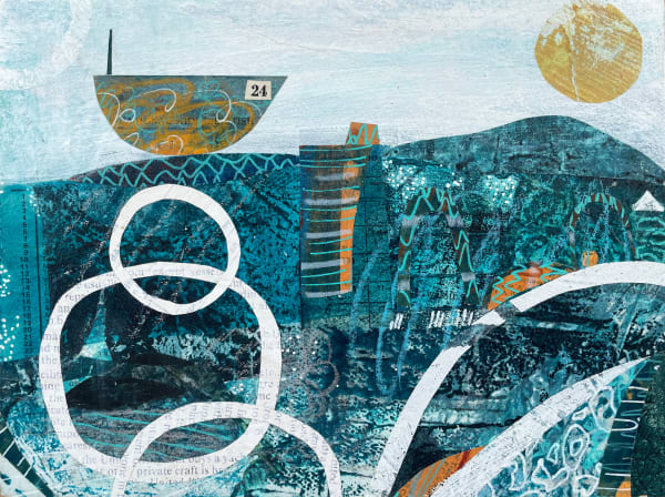 jane wilson artist life is for living mixed media collage blue white boat sun seascape turner art perspective essex art gallery