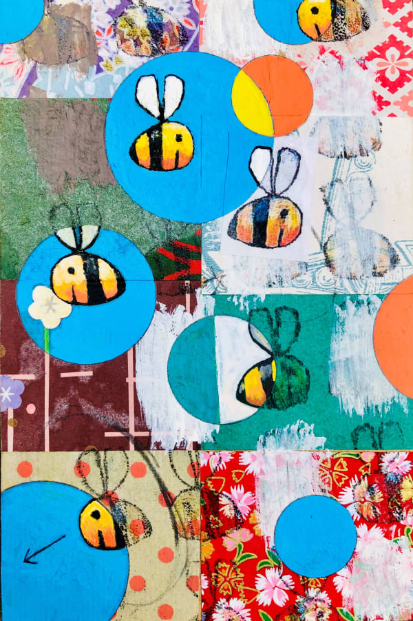 Simon Kirk collage colourful circles & bees