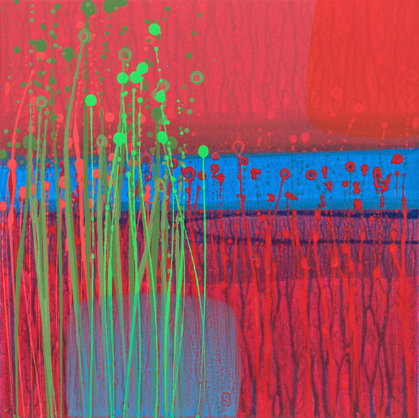 Charlotte Cornish, Rothay I, Original on canvas, Neon, Blue, Green, Red, Turner Art Perspective, Essex Chelmsford Art Gallery