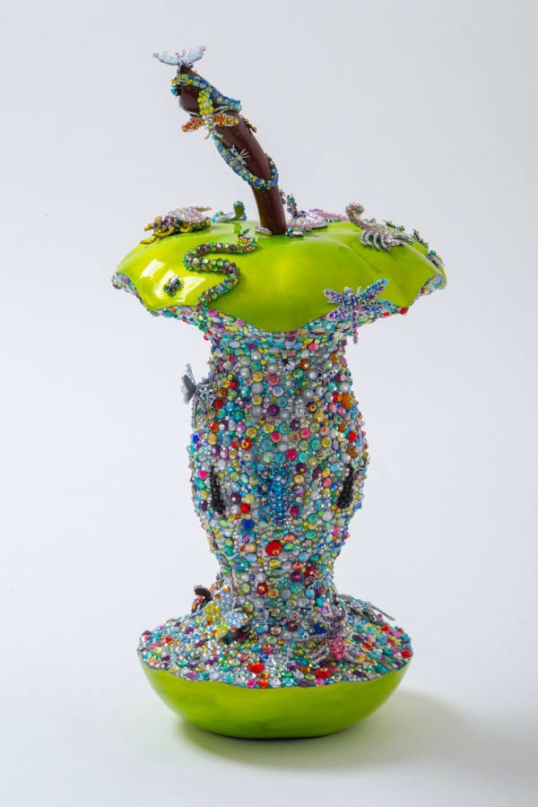 Kirstie Paints, Large Apple Core 1, Forbidden Fruit, Green, Bugs, Diamonds, Turner Art Perspective, Essex Chelmsford Art Gallery