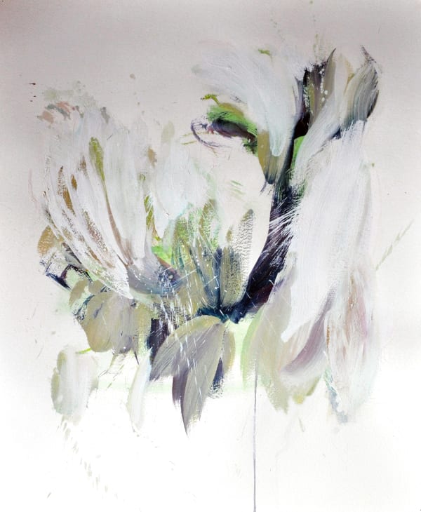 Beatriz Elorza green & white floral painting on paper