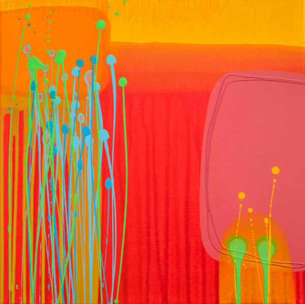 Charlotte Cornish, Chapters, Original on canvas, Red, Orange, Neon, Turner Art Perspective, Essex Chelmsford Art Gallery
