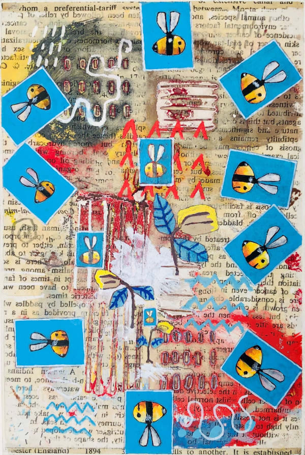 Simon Kirk collage colourful circles & bees