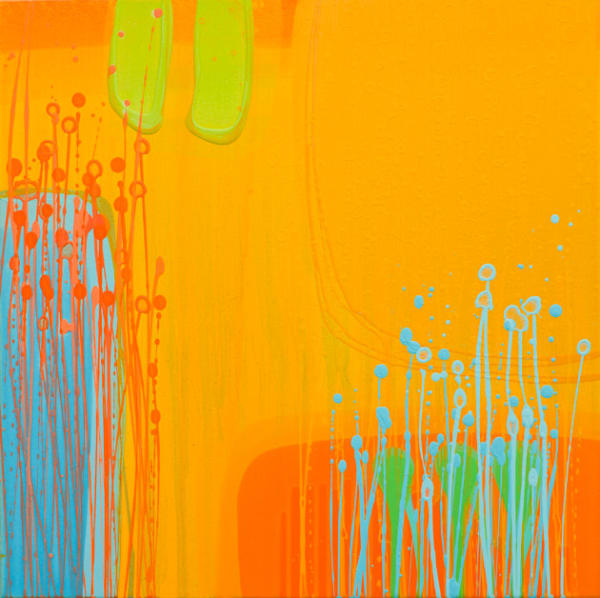 Charlotte Cornish, Artist, Chapters III, Orange, Yellow, Green, Blue, Neon, Original on canvas, Turner Art Perspective, Essex Chelmsford Art Gallery