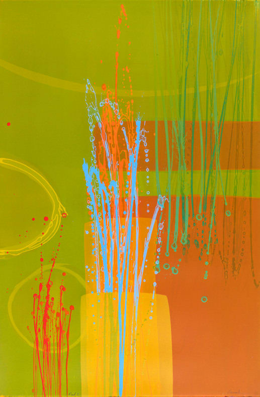 Abstract green, orange & blue painting