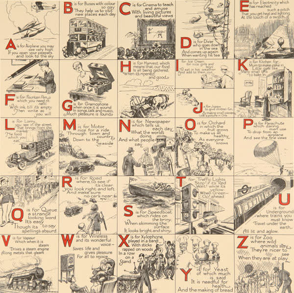 Limited edition silkscreen print by Iconic British Pop artist, Sir Peter Blake, titled Appropriated Alphabets 10, 2013 featuring the twelve letters of the alphabet with descriptive stories and sketches accompanying each one.Turner Art Perspective, Essex Gallery.