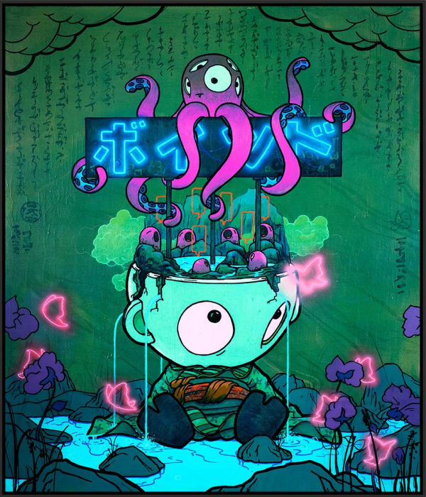 Tom Lewis, Artist, Simon and The Kyouun Choir, Green, Neon, Octopus, Flowers, Turner Art Perspective, Essex Chelmsford Art Gallery