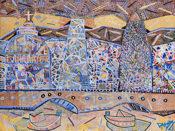 Ben Mosely Artist Limited Edition Print London skyline golds and blues Turner Art Perspective Essex Art Gallery