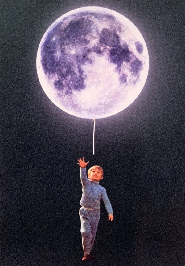 Joe Webb, Artist, Small Steps, print, space, moon, balloon, Turner Art Perspective, Essex Chelmsford Art Gallery