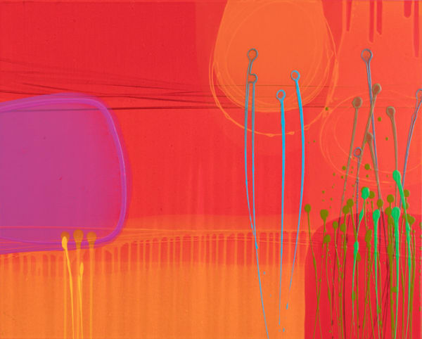 Charlotte Cornish, Closer I, Artist, Neon Original on canvas, Red, Orange, Purple, Blue, Yellow, Green, Turner Art Perspective, Essex Chelmsford Art Gallery