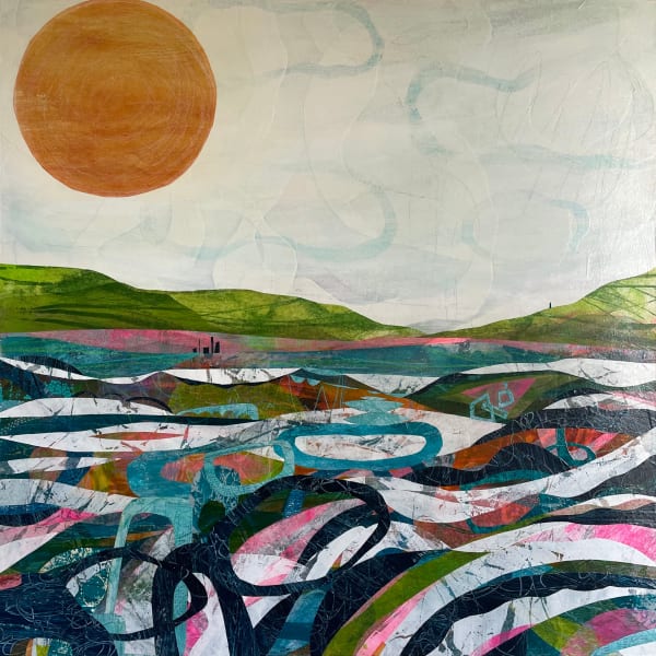 Jane Wilson, Artist, Rhythms Of Life, Sun, Seascape, Nature, Green, Pink, Fields, Hills, Turner Art Perspective, Essex Chelmsford Art Gallery