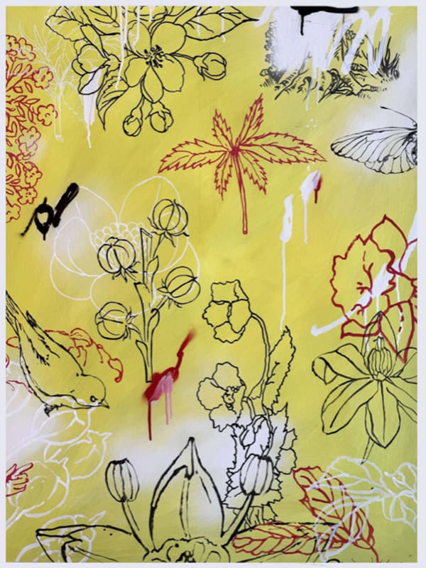 Original Study in Yellow Red Black and White, Dan Baldwin, Original Work on Paper, Turner Art Perspective, Art Gallery, Essex