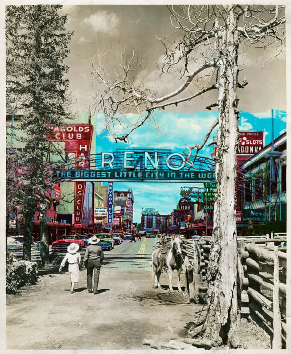 Gavin Mitchell, artist, Old Eastern postcard with Western couple collage, Turner Art Perspective Gallery Essex