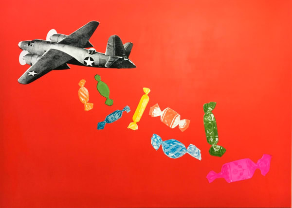 Joe Webb red original collage plane & candy