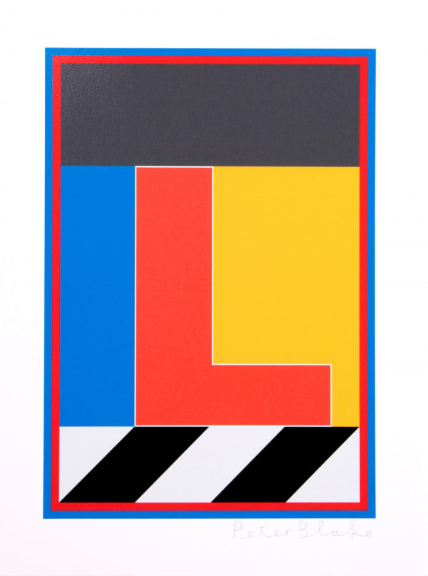 Turner Art Perspective, Essex Gallery. Limited edition silkscreen print by Iconic British Pop artist, Sir Peter Blake titled The Dazzle Alphabet Letter, 2017 featuring a colourful pop art depiction of the letter L. Turner Art Perspective, Essex Gallery.
