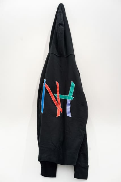 Neil Haas Black hoody (Albert), 2018 Appliqué on hooded sweatshirt