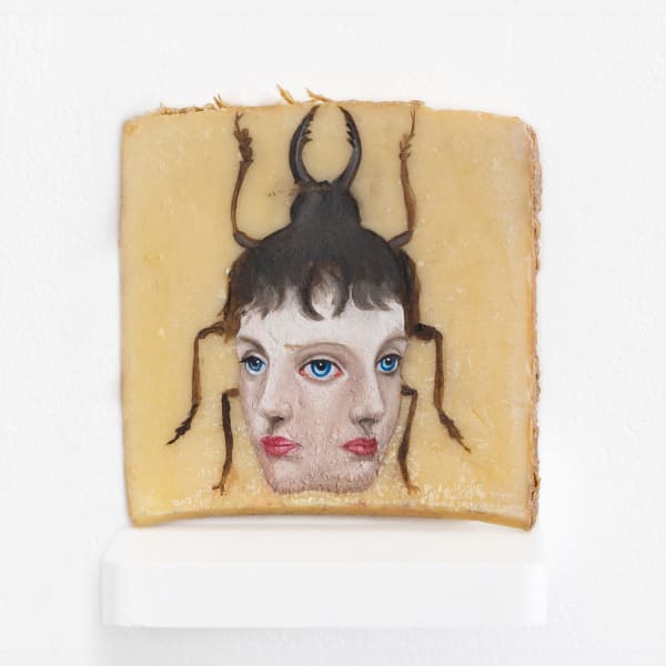 Ada Bond Buggered , 2024 Oil paint on cheese 10.5 x 10 x 1.5 cm