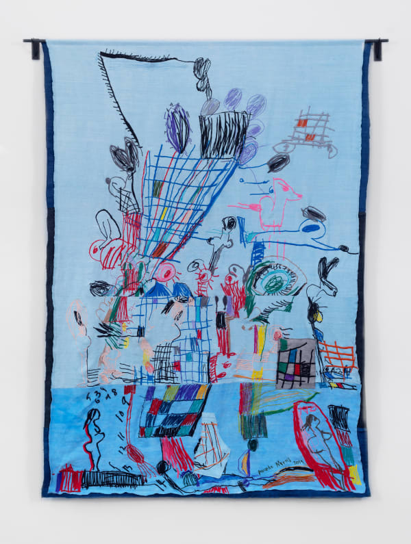 Annie Morris Untitled, 2019 Thread on canvas and steel 286.5 x 151.5 cm