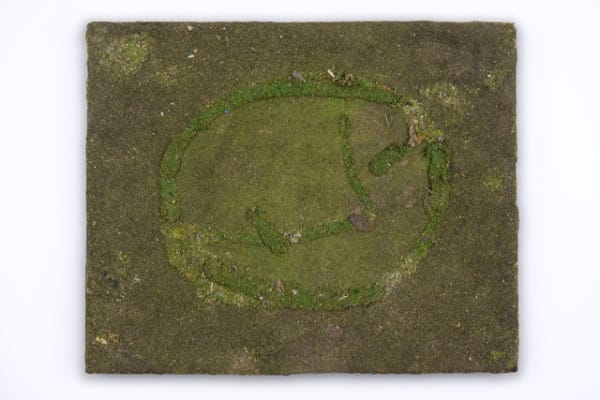 Simon Burton Monad head (t ), 2021 Oil and studio waste on canvas on panel 30 x 37.5 x 2.5 cm