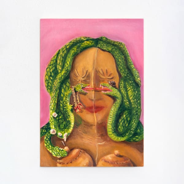 Evita Ziemele Not the Romance Medusa was hoping for , 2024 Oil on wood panel 29.6 x 20.2 cm