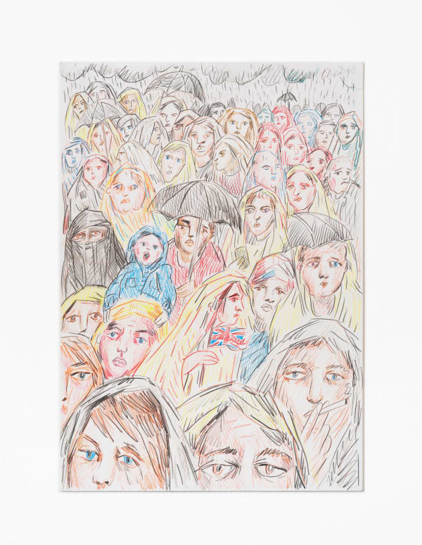 Dale Lewis Rain Crowd , 2023 Coloured pencil on paper 42 x 29.7 cm