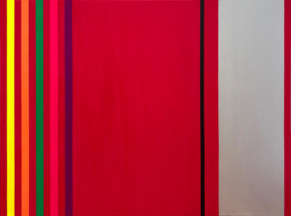 Osvaldo Mariscotti, Untitled (Black and Silver over Scarlet), 2025