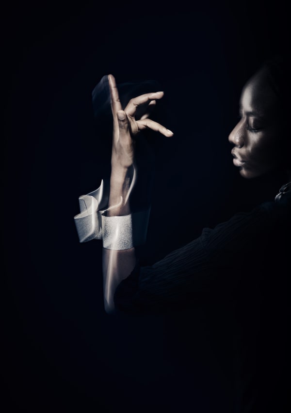 wild waters, 2022 arm sculpture, initialled & hallmarked 100% recycled sterling silver 10.5 x 9 x 6cm