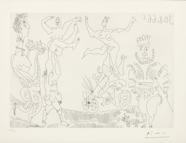 Pablo Picasso, Acrobats Devant un Roi et son petit chien attendant leur The (s.6825)numbered 31/50, 1966