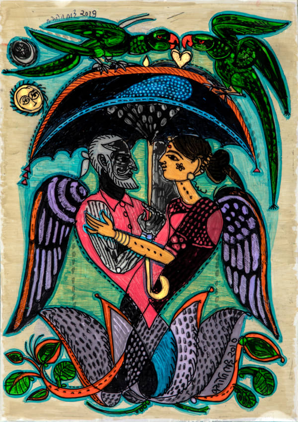 Jyoti Bhatt, Two Parrots, 2010