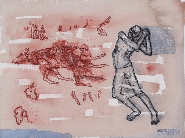 Arpita Singh, Chasing away an animal, 2015