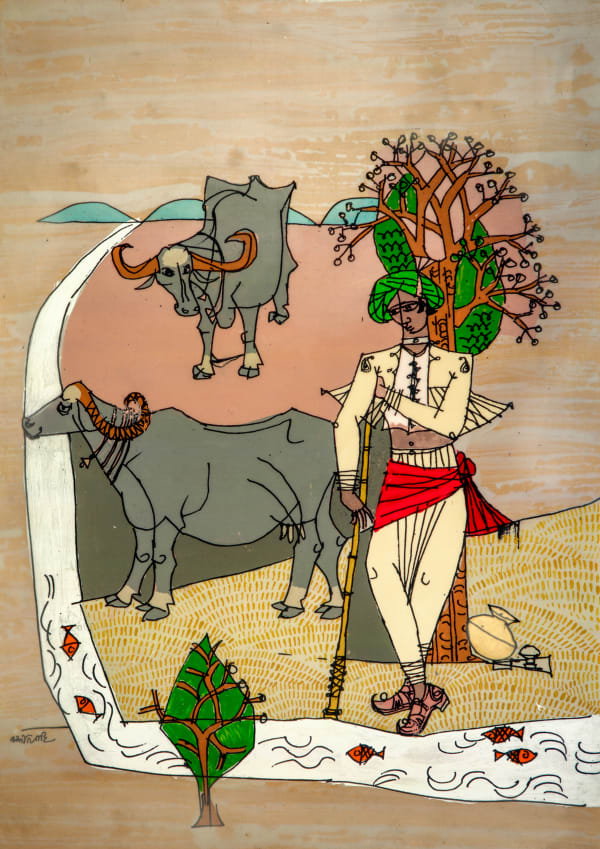 Jyoti Bhatt, Two Buffalos, 2019