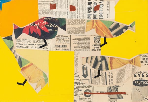 Benode Behari Mukherjee, Shantiniketan - paper collage with Birds, 1960