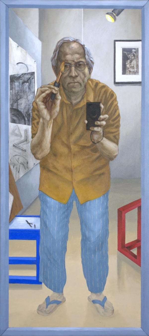 Sudhir Patwardhan, Self-portrait with Brush and Camera, 2016