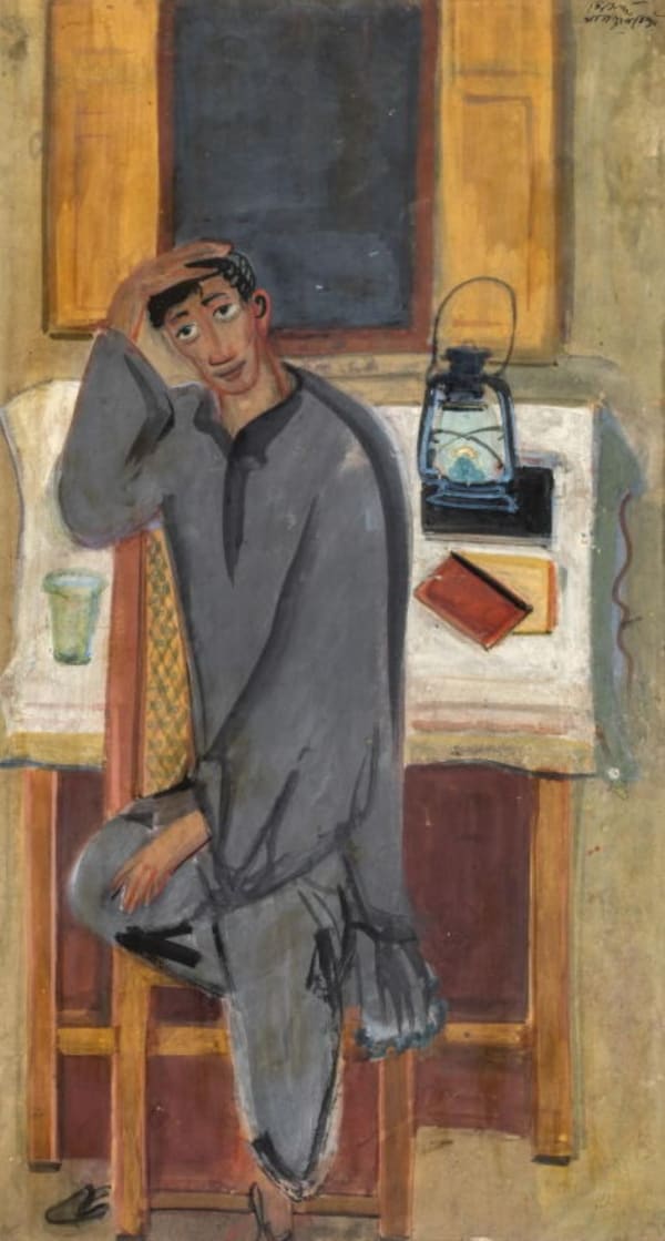 Benode Behari Mukherjee, Man with lantern (self portrait), 1930