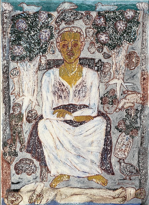 Arpita Singh, Seated woman with a shawl, 1993