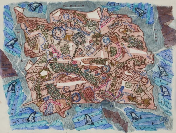 Arpita Singh, The embroidered continent, 2018