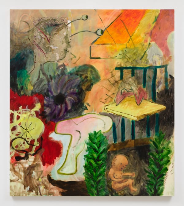 oil on paper of baby and man with hands on head