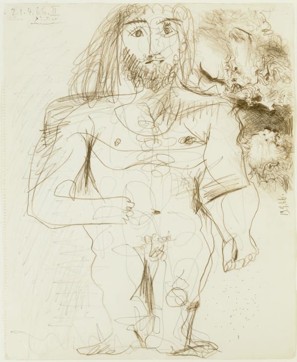 Pablo Picasso, Homme nu debout et trois têtes, 1966