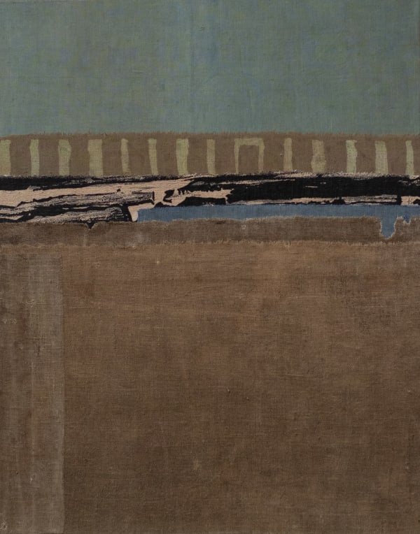 Mary Norden A Dash of Blue, 2023 Vintage fabric on canvas 50 x 40 cm Signed and dated verso