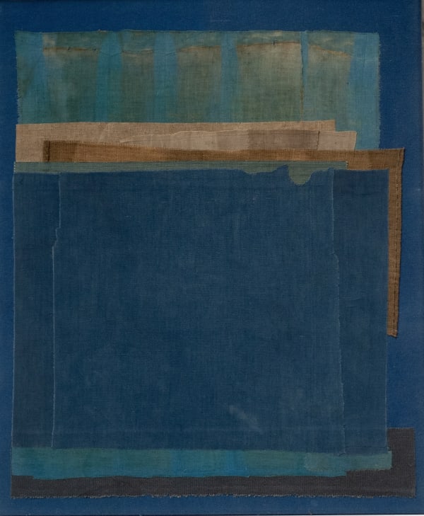 Mary Norden Taking the Ferry South, 2024 Vintage fabrics on canvas 60 x 50 cm + frame