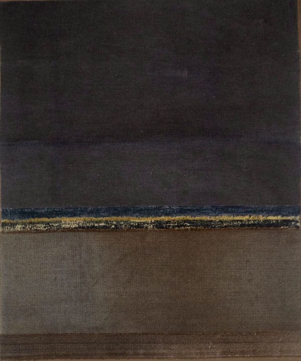 Mary Norden Shipping Forecast, 2024 Vintage fabrics on canvas. Framed 60 x 50 cm Signed and dated verso