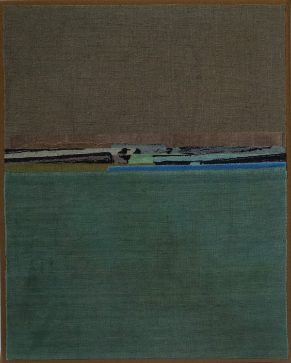 Mary Norden Driving East, 2024 Vintage fabrics on canvas 50 x 40 cm + frame Signed and dated verso