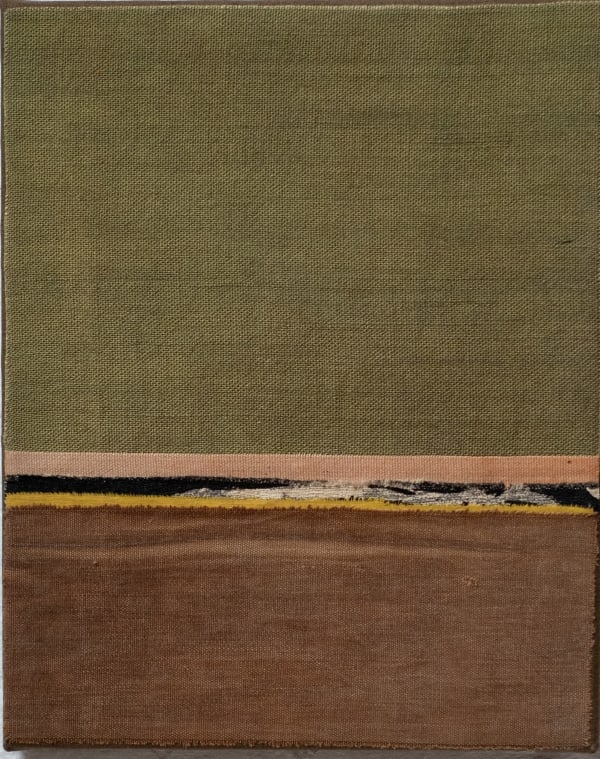 Mary Norden Somewhere 4, 2024 Vintage fabric on canvas 30 x 24 cm + frame Signed and dated verso