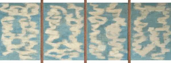 Andrew Hewish Huperballó (large quadtych), 2025 Egg tempera on Linen on wood 76 x 210 cm Series: Hyperballó Signed and dated verso